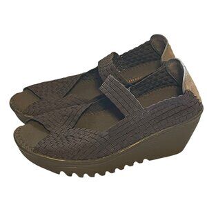 Bernie Mev Lulia Womens Silver Gray Woven Wedge Mary Jane Open Toe Shoes Sz 40